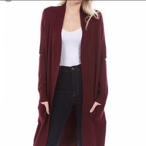 Old Navy long maroon and black cardigan sweater